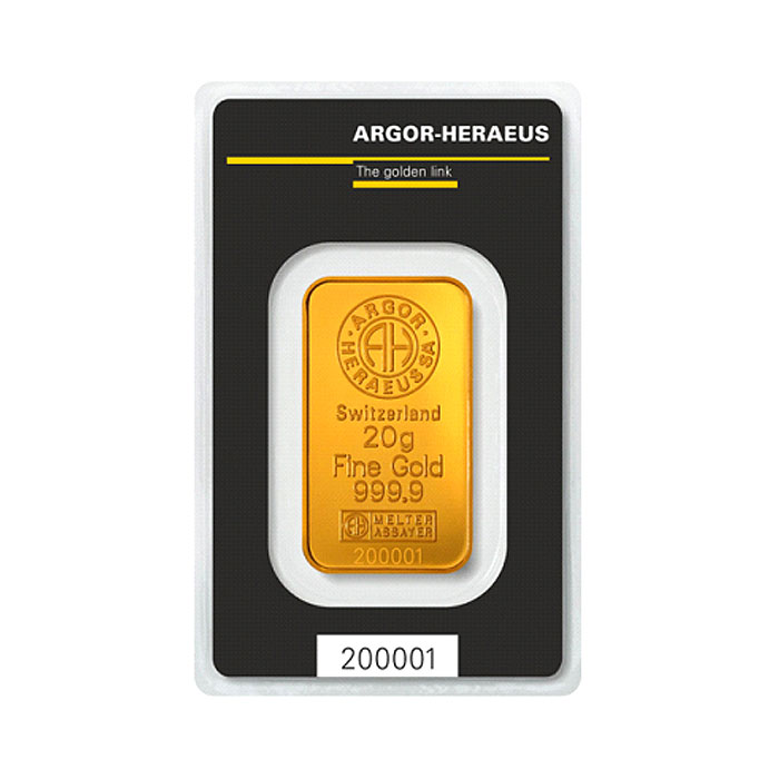 Sztabka złota Au999,9 Heraeus - 20g