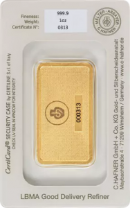 Sztabka złota 31,1g Au999.9 C.Hafner #1