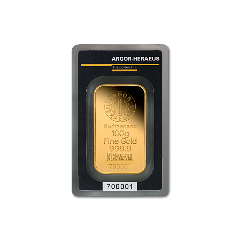 Sztabka złota wybijana Argor-Heraues/Heraues  Au9999 - 100g